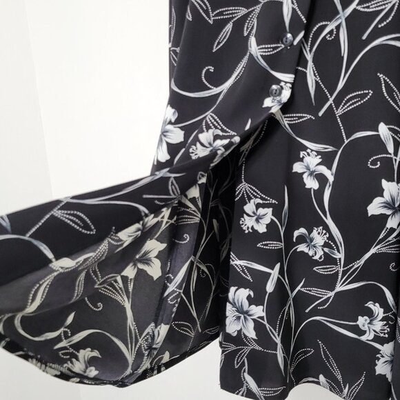 Nygard Collection Vintage Black Floral 90s Skirt Button Front Lightweight Petite - Picture 2 of 9